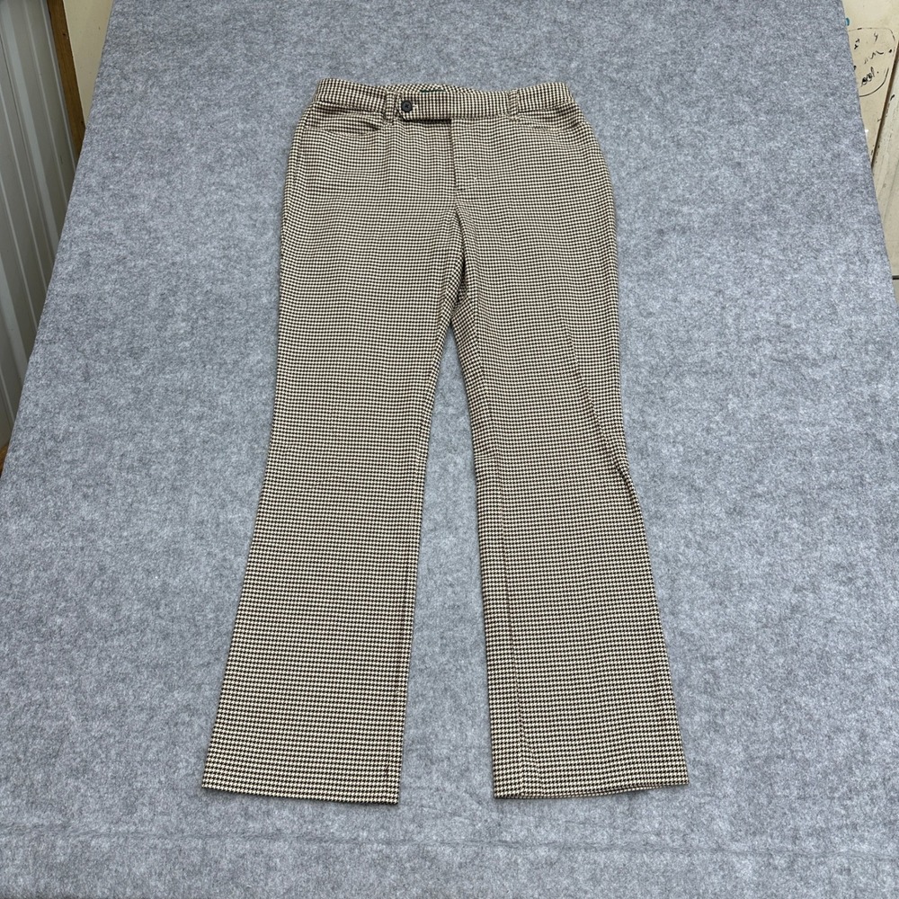 Lauren Ralph Lauren Adelle Houndstooth Flare Pants Brown Cream Womens 8